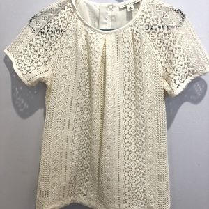 Banana Republic White Lace Blouse with Gold Back Zipper